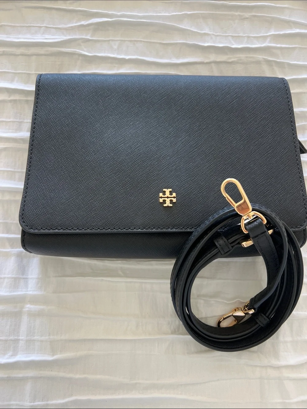 Tory Burch Black Leather Crossbody with Gold Logo